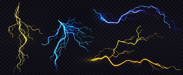  realistic blue and yellow lightning bolts