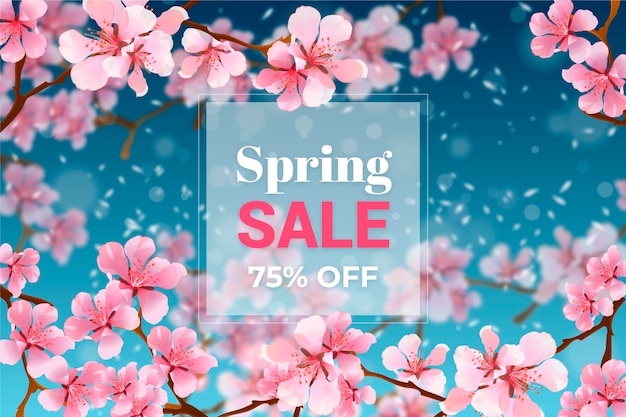 Realistic blurred spring sale promo