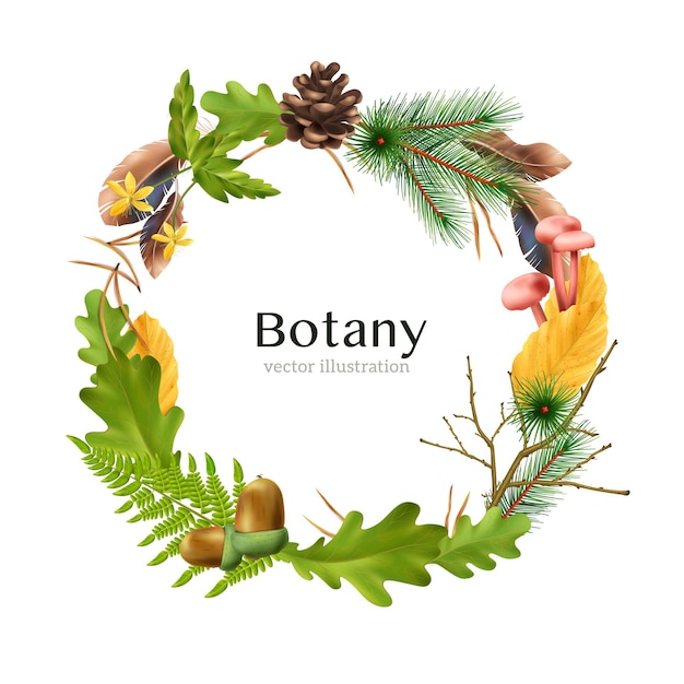 Realistic botanical forest wreath frame composition