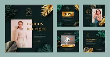 Free vector realistic boutique instagram posts collection