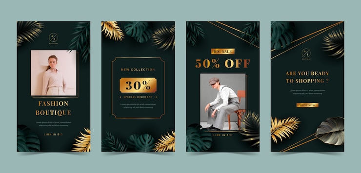 Free Vector realistic boutique instagram stories collection