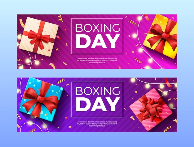 Free vector realistic boxing day horizontal banners set