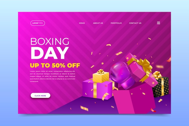 Free vector realistic boxing day landing page template