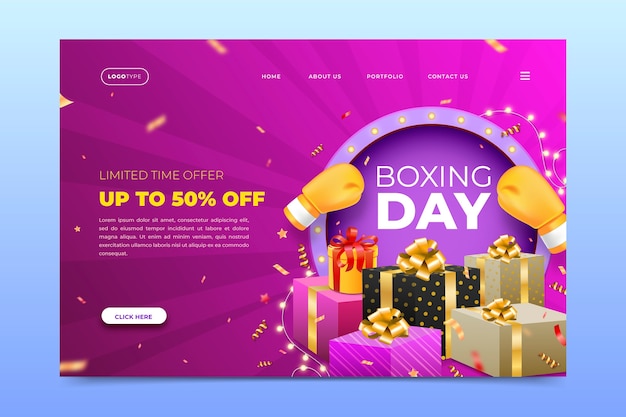 Realistic boxing day landing page template