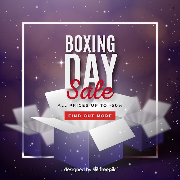 Realistic boxing day sale background