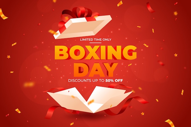 Realistic boxing day sale background