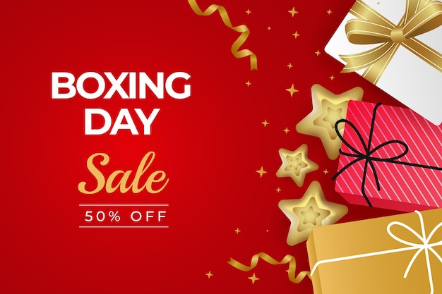 Realistic boxing day sale background