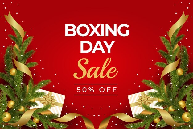 Realistic boxing day sale background