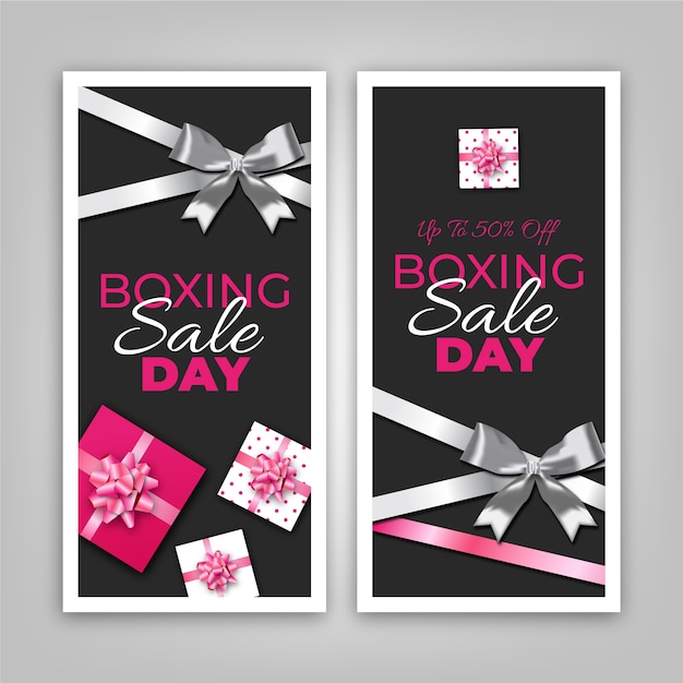 Realistic boxing day sale banners template