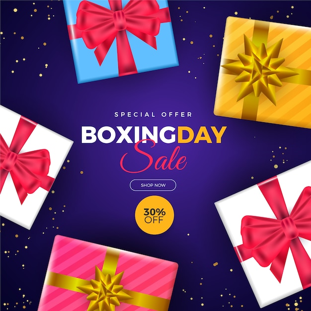 Realistic boxing day sale concept