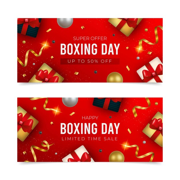 Realistic boxing day sale horizontal banners set