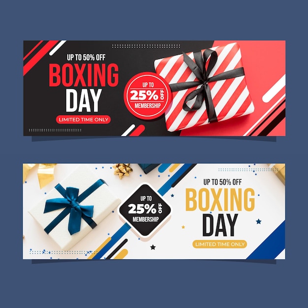 Realistic boxing day sale horizontal banners set