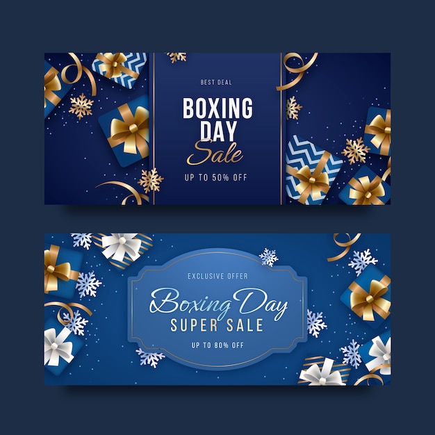 Free vector realistic boxing day sale horizontal banners set