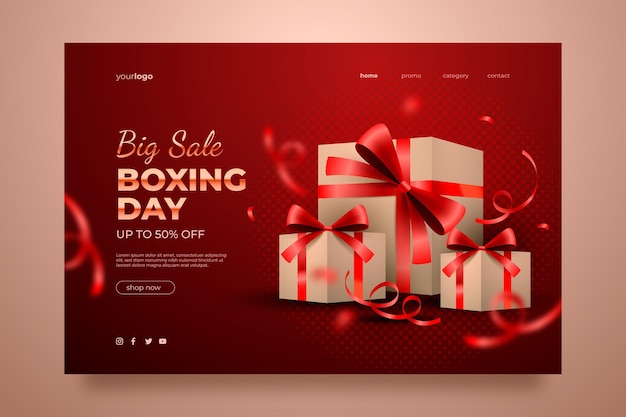 Free vector realistic boxing day sale landing page template