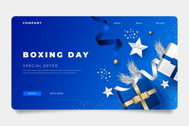 Realistic boxing day sale landing page template