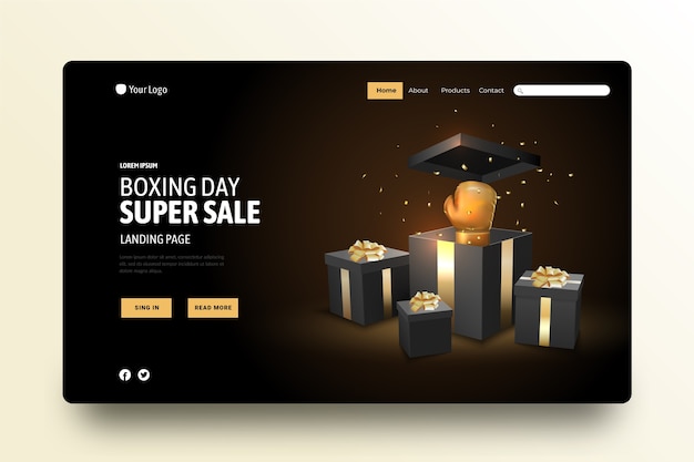 Free vector realistic boxing day sale landing page template