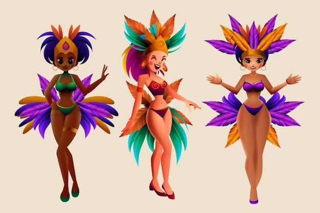 Free vector realistic  brazilian carnival characters illustration