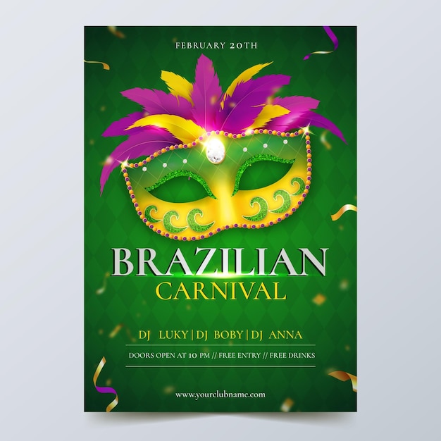 Free vector realistic brazilian carnival flyer template