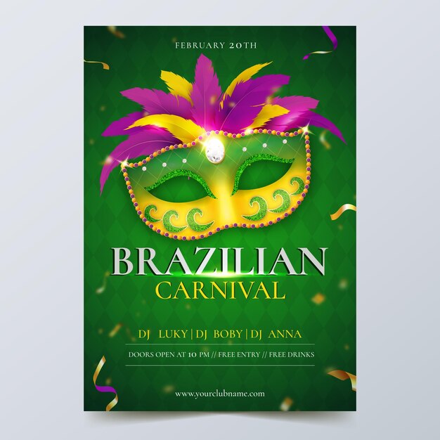 Realistic brazilian carnival flyer template