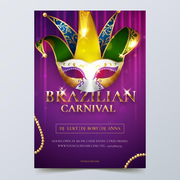 Realistic brazilian carnival flyer template