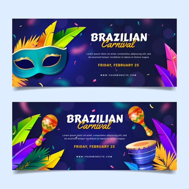 Realistic brazilian carnival horizontal banners set