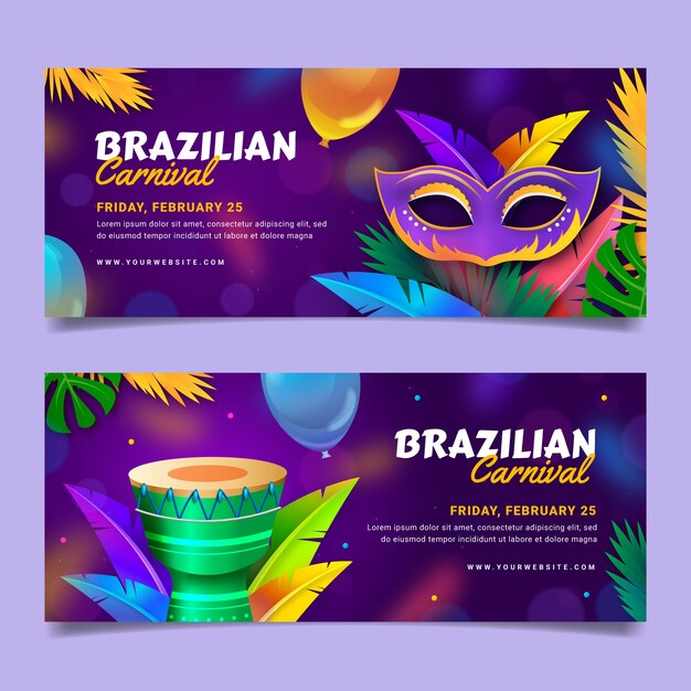 Vettore gratuito set di banner orizzontali realistico carnevale brasiliano