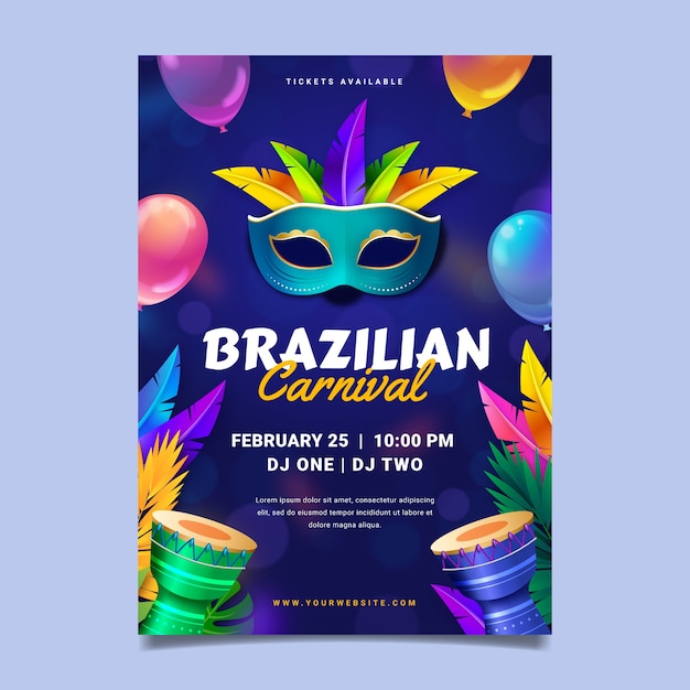 Realistic brazilian carnival vertical flyer template