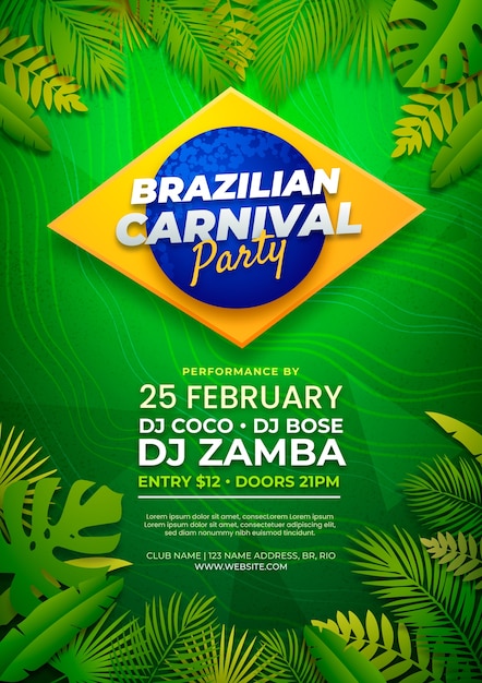 Realistic brazilian carnival vertical flyer template