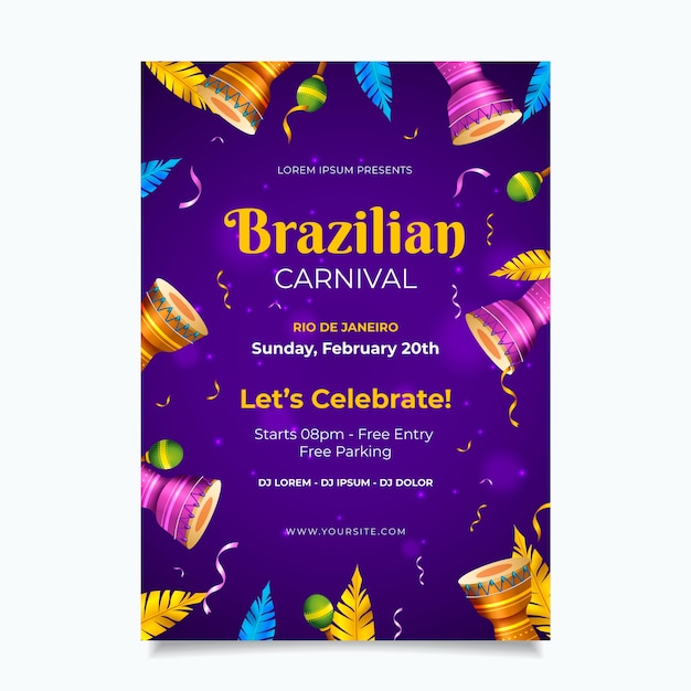 Realistic brazilian carnival vertical poster template
