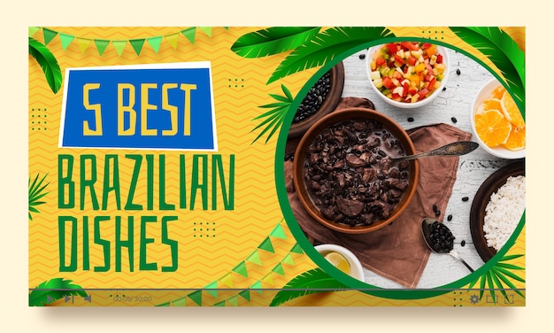 Free vector realistic brazilian restaurant youtube thumbnail