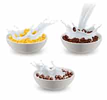 Free vector realistic breakfast cereals milk set