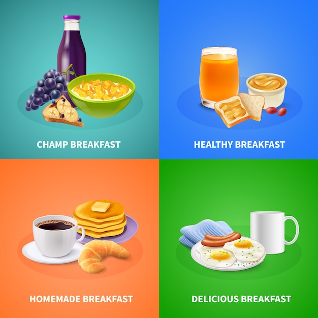Бесплатное векторное изображение Реалистичный завтрак