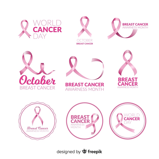 Free Vector realistic breast cancer awareness badge collection