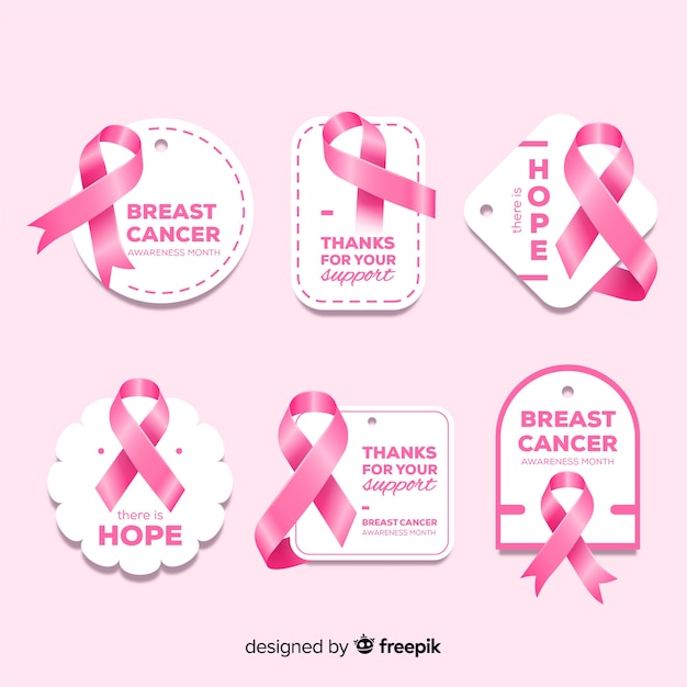 Realistic breast cancer awareness badge collection