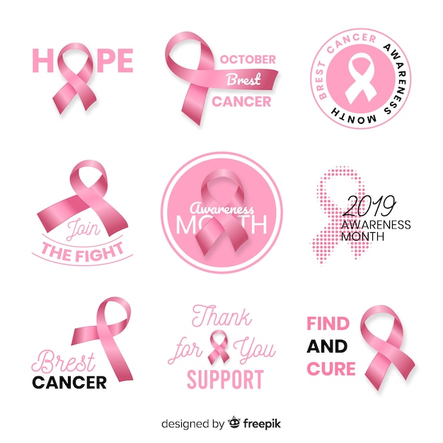 Vettore gratuito collezione realistica di sensibilizzazione sul cancro al seno