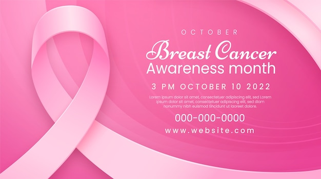 Realistic breast cancer awareness month horizontal banner template