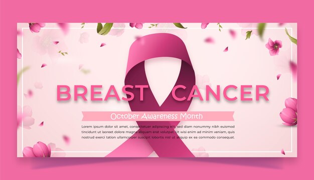 Realistic breast cancer awareness month horizontal banner template