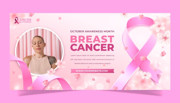 Modello di banner orizzontale del mese di consapevolezza del cancro al seno realistico