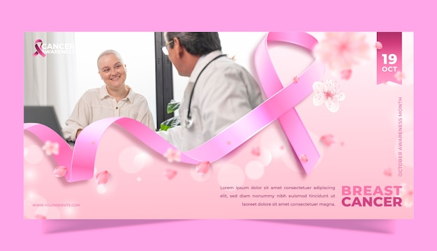 Free vector realistic breast cancer awareness month horizontal banner template