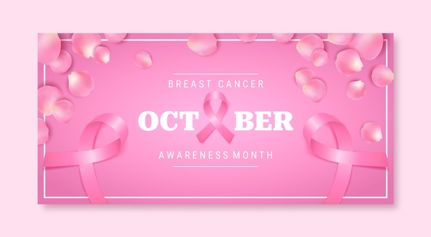 Free vector realistic breast cancer awareness month horizontal banner template