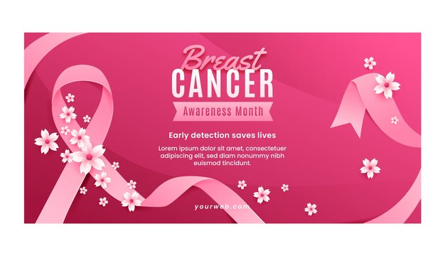 Realistic breast cancer awareness month horizontal banner template