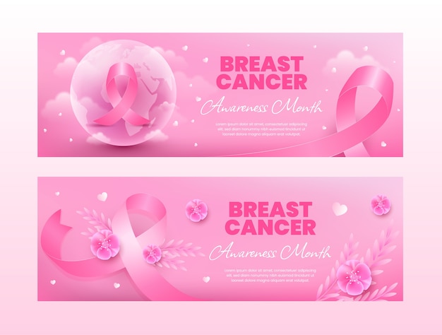 Free vector realistic breast cancer awareness month horizontal banners set