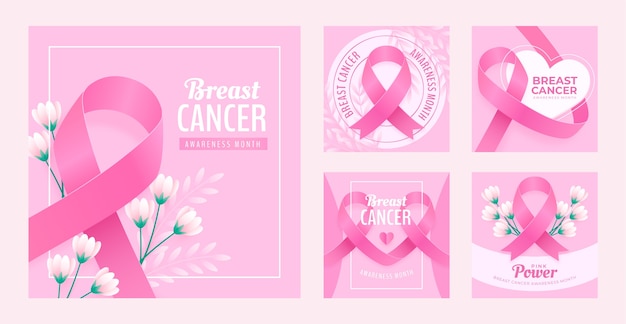 Realistic breast cancer awareness month instagram posts collection