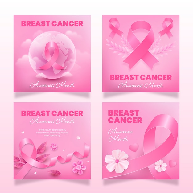 Realistic breast cancer awareness month instagram posts collection