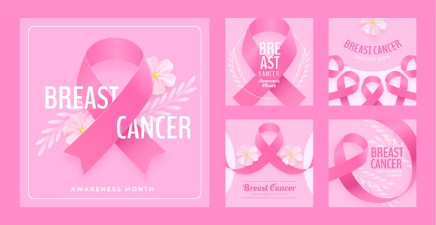 Realistic breast cancer awareness month instagram posts collection