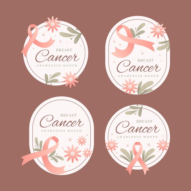 Free vector realistic breast cancer awareness month labels collection