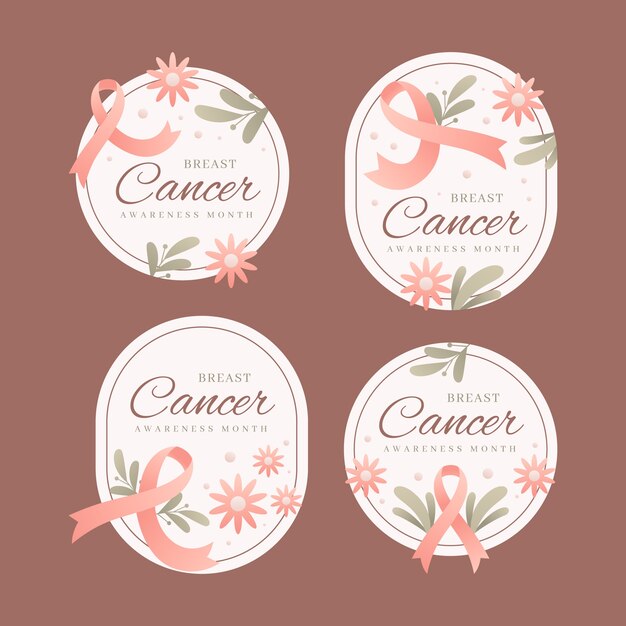 realistic breast cancer awareness month labels collection