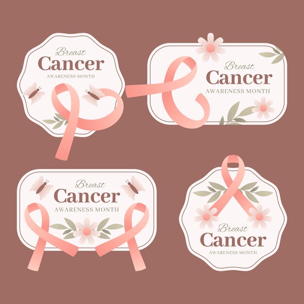 realistic breast cancer awareness month labels collection