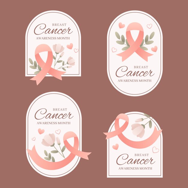 Realistic breast cancer awareness month labels collection