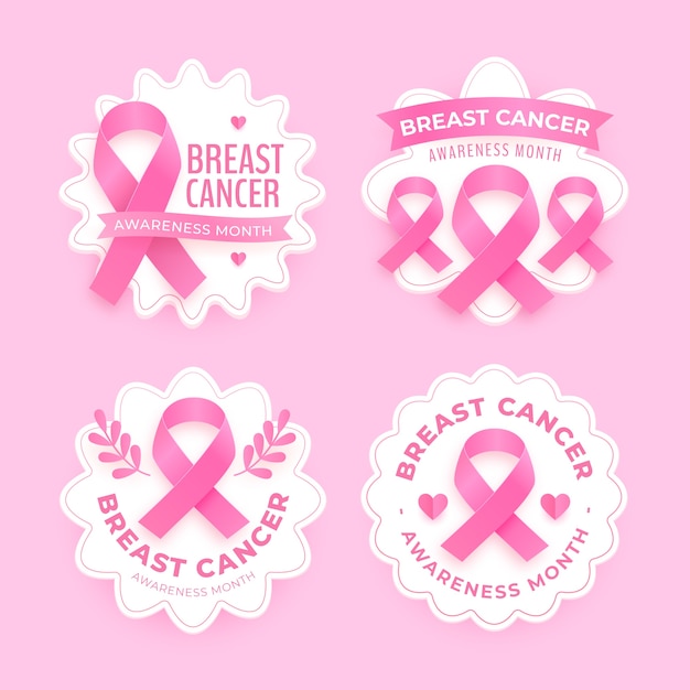 Realistic breast cancer awareness month labels collection